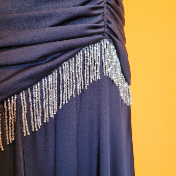 Vintage 70s Claralura Original Black Beaded Fringe Flapper Style Evening Dress - Picture 4 of 14